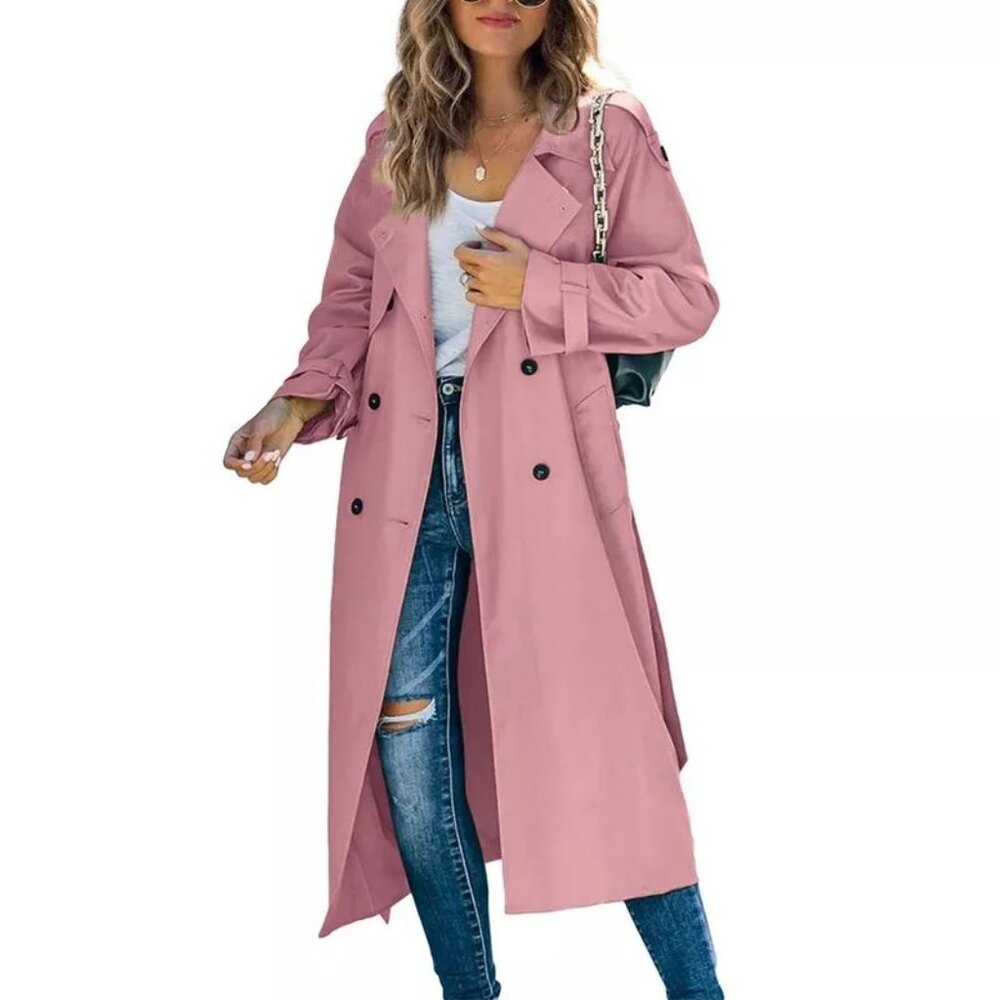 Imily Bela Womens Windproof Double Breasted Classic Lapel Slim Long Trench Coat